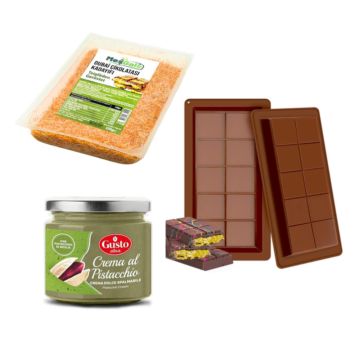Kadayif 200g + Pistaziencreme Gusto Etna (190g) + 2er Schokoladenform | Set für Dubai-Schokolade zum Selbermachen