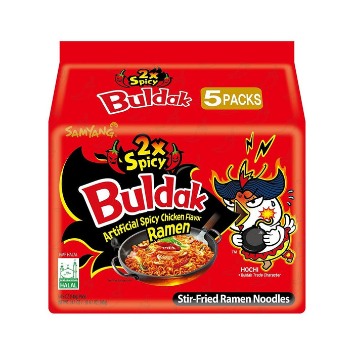 SamYang Buldak Hot Chicken Ramen EXTREME 2xSPICY | 5 x 140 g | Koreanische Ultra-Scharfe Instant-Nudeln
