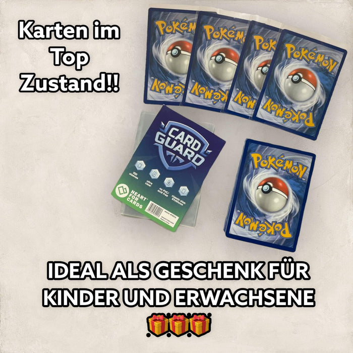 Original 20 Pokemon Karten Reverse Holo Glitzer, deutsch seltene Pokémon Karten Holographische Reverse Verschiedene Karten aus aktuelle Sets + Heartforcards® Versandschutz