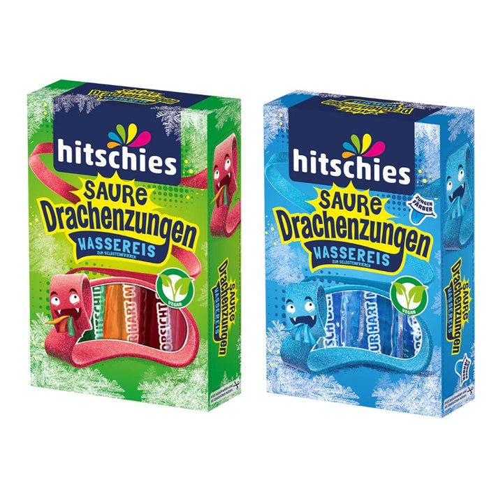 Hitschies Saure Drachenzungen Wassereis Set – 1x Klassisch + 1x Blau – 2x 400ml – Fruchtig, frech & extra sauer – Einfrieren & genießen