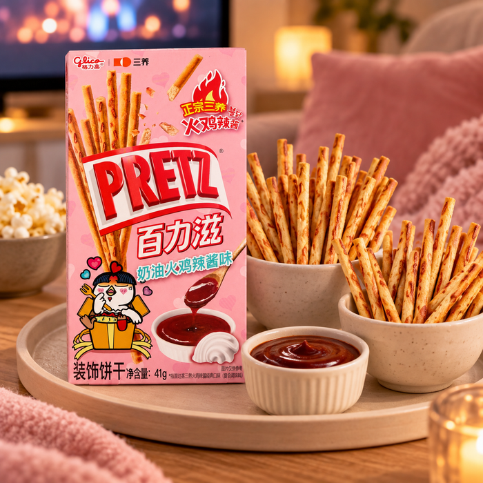 Glico PRETZ – Buldak Weizensticks mit cremig-scharfem Hähnchensaucen-Geschmack, 41 g