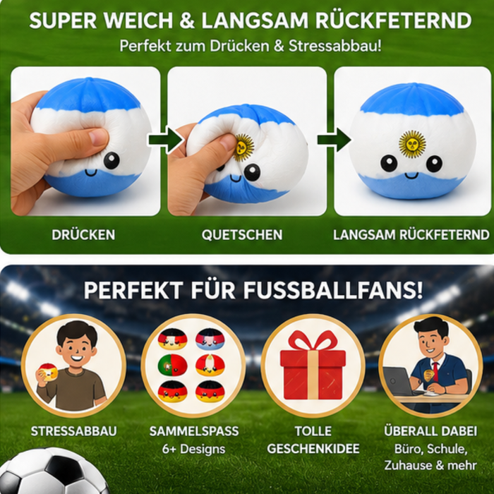 World Cup Mystery Squishy Bun 8,5 cm – Zufällige Länderflagge Blind Box – XXL Anti Stress Ball im Bambus Dampfkorb