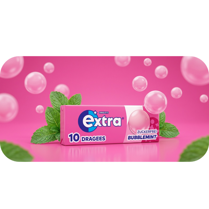 Wrigley's Extra Bubblemint Kaugummi Zuckerfrei (30 x 10 Dragees) - Frucht & Minze Geschmack, Zahnpflege Kausnack Vorratspack Großpackung
