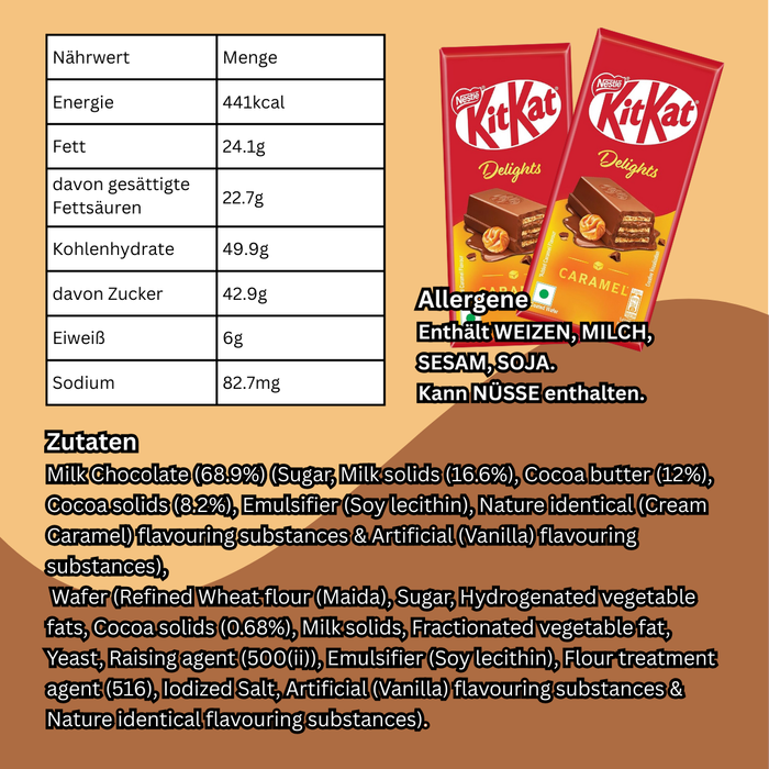 12x 50g KitKat Delights Caramel | Knusprige Schokoriegel mit Karamellnote | Vorratspack