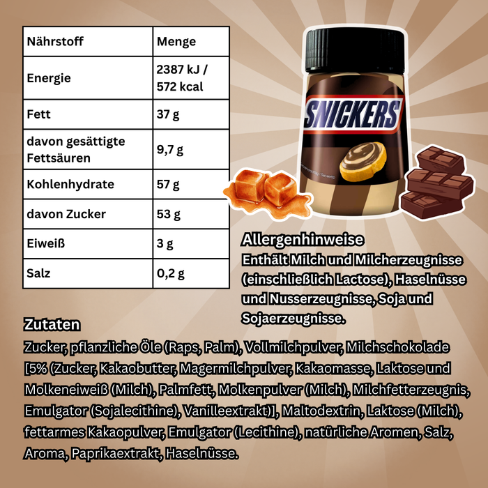 Snickers Brotaufstrich – 350 g – Cremiger Schoko-Karamell-Aufstrich