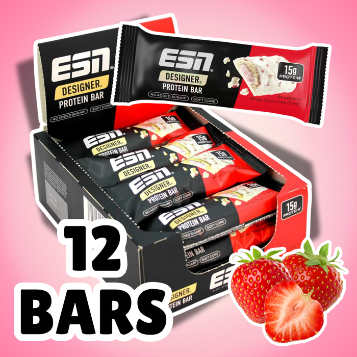 12x ESN Designer Protein Bar Strawberry White Chocolate 45 g – Proteinriegel mit Erdbeere & weißer Schokolade – 540 g