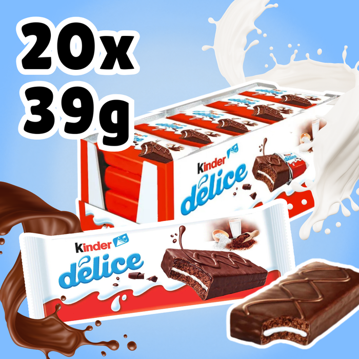Kinder Délice Cacao, 20er Pack (20 × 39 g) – Kuchen-Snack mit Milchcremefüllung