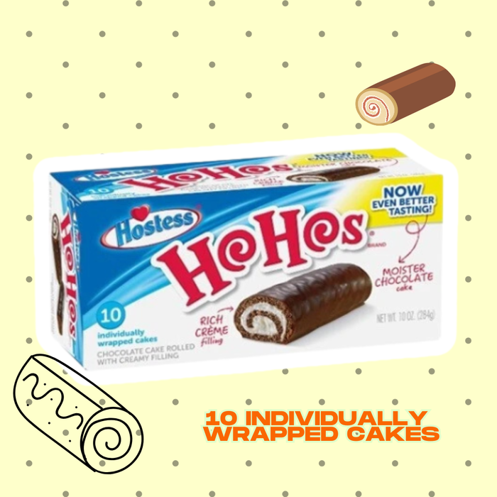 Hostess Ho-Hos – 10x Schokoladen-Kuchen mit cremiger Füllung | 284 g | Original aus den USA | Enthält Weizen, Soja & Erdnüsse