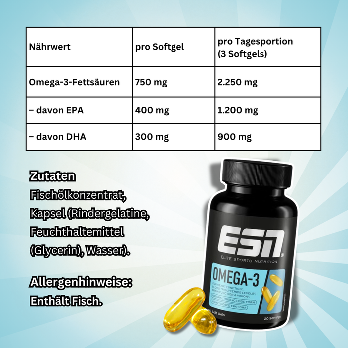 ESN Omega-3 Softgels 60 Kapseln – Hochdosiertes Fischöl mit EPA & DHA