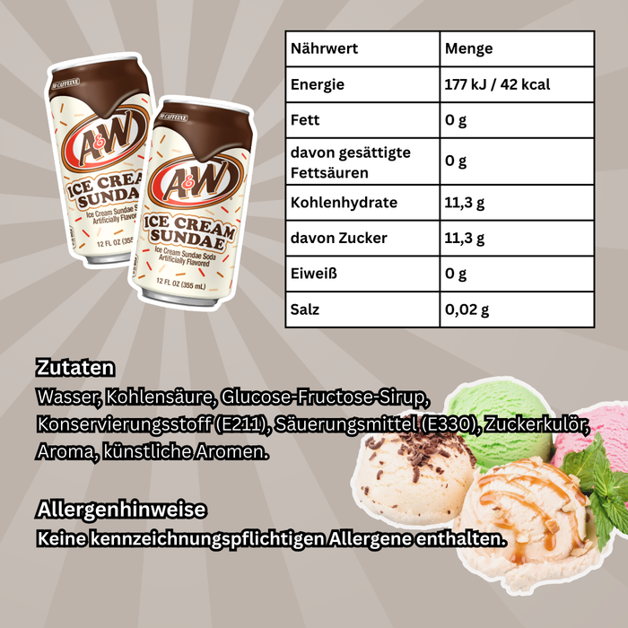 A&W Root Beer Ice Cream Sundae Soda – 12er Pack | Amerikanisches Dessert-Erfrischungsgetränk | 12x355ml