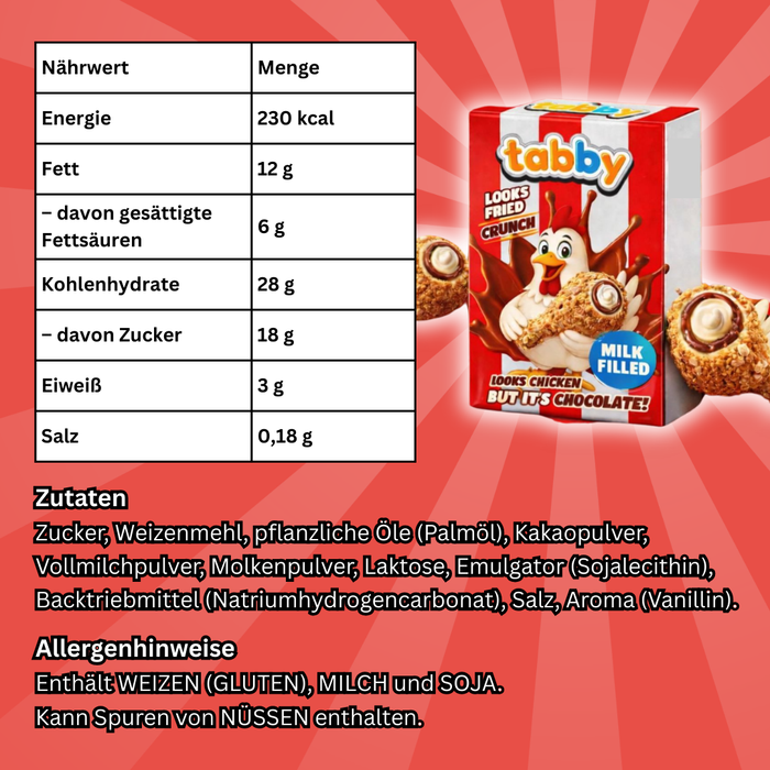 Tabby Looks Fried But It’s Chocolate – Knusprige Schoko-„Hähnchenteile“ mit Milchfüllung 48 g