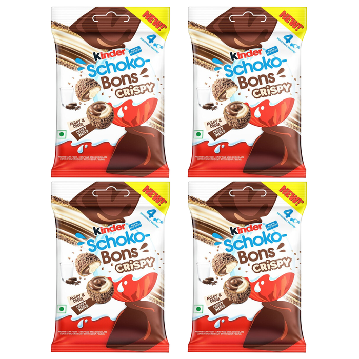 4x Kinder Schoko-Bons Crispy (4x22,4 g) – Knusprige Milchschokoladenkugeln mit Haselnussfüllung
