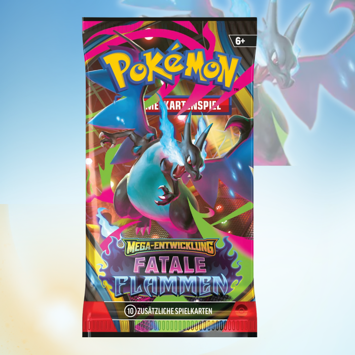 1x Pokémon TCG – ME02 „Mega Entwicklung: Fatale Flammen“ Booster | 1-Booster-Pack | Deutsche Edition