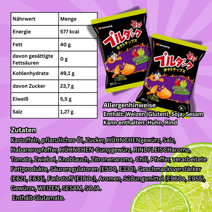 20x Samyang Buldak Potato Chips Habanero Lime – Scharfe Habanero-Limetten-Chips | 20x55 g