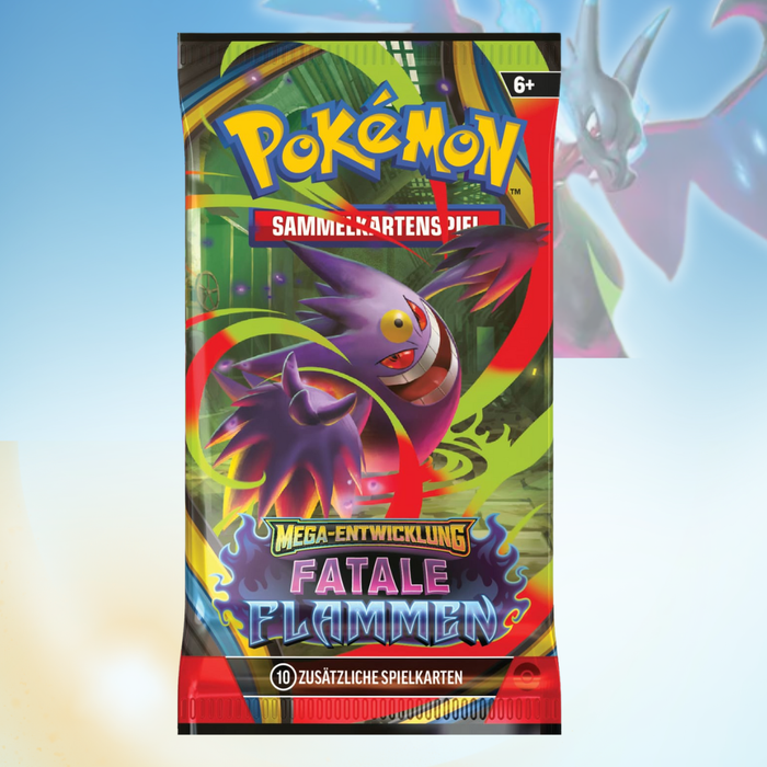 1x Pokémon TCG – ME02 „Mega Entwicklung: Fatale Flammen“ Booster | 1-Booster-Pack | Deutsche Edition