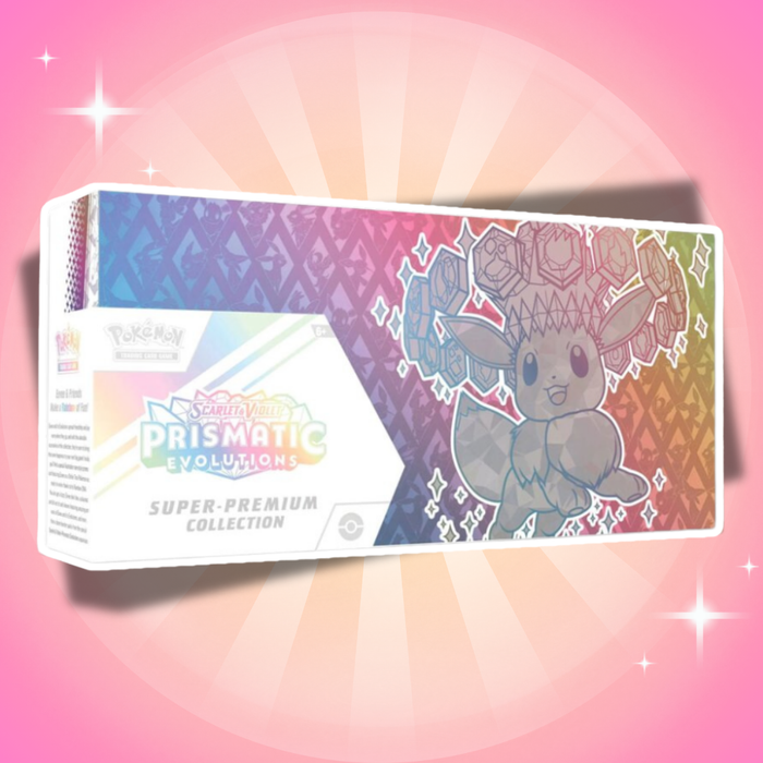 Pokémon Karmesin & Purpur 8.5: Prismatic Evolutions Super Premium Collection Englisch – 15 Booster + Eevee ex