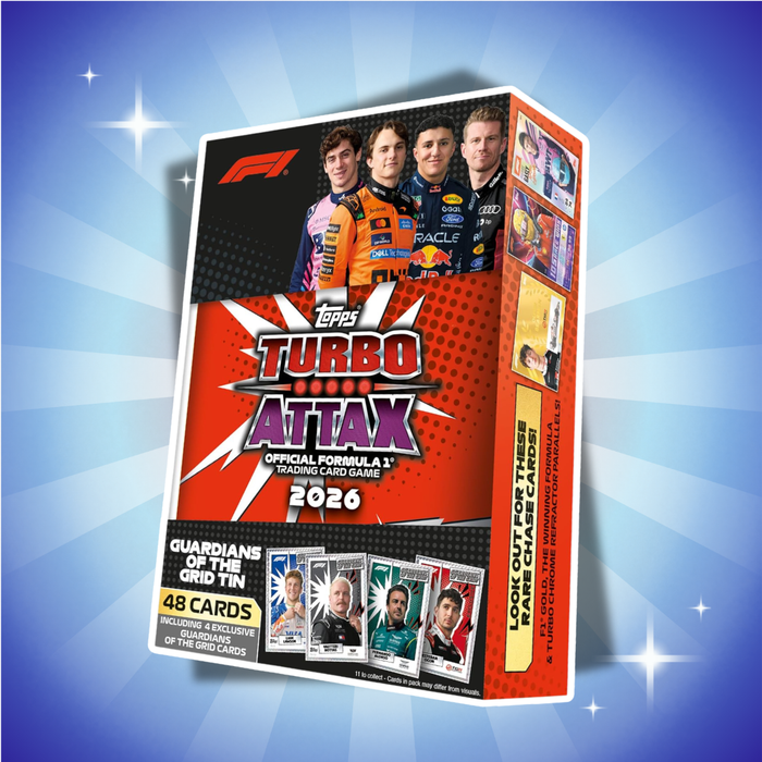 Topps Formula 1 Turbo Attax 2026 Mega Tin Guardians of the Grid & Sunshine State Deutsch – 48 Trading Cards