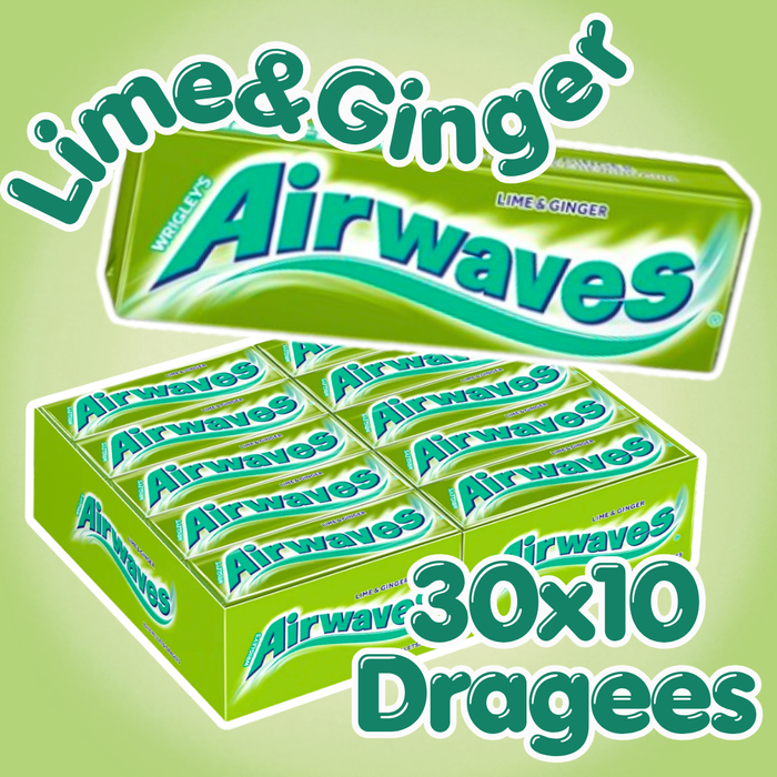 Wrigley's Airwaves Lime & Ginger Kaugummi 30 x 10 Dragees – Zuckerfreier Kaugummi mit Limetten- und Ingwergeschmack