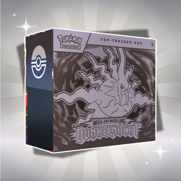 Pokémon Mega-Entwicklung: Dunkelnacht Top-Trainer-Box Deutsch – 9 Booster & Zarude Promokarte