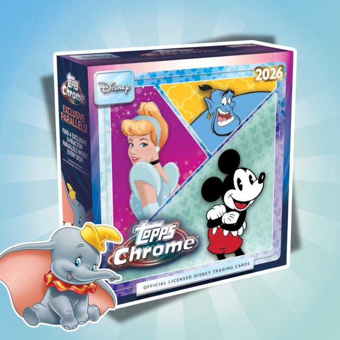 2026 Topps Chrome Disney Mega Box Englisch – 56 Karten mit exklusiven X-Fractor Parallels