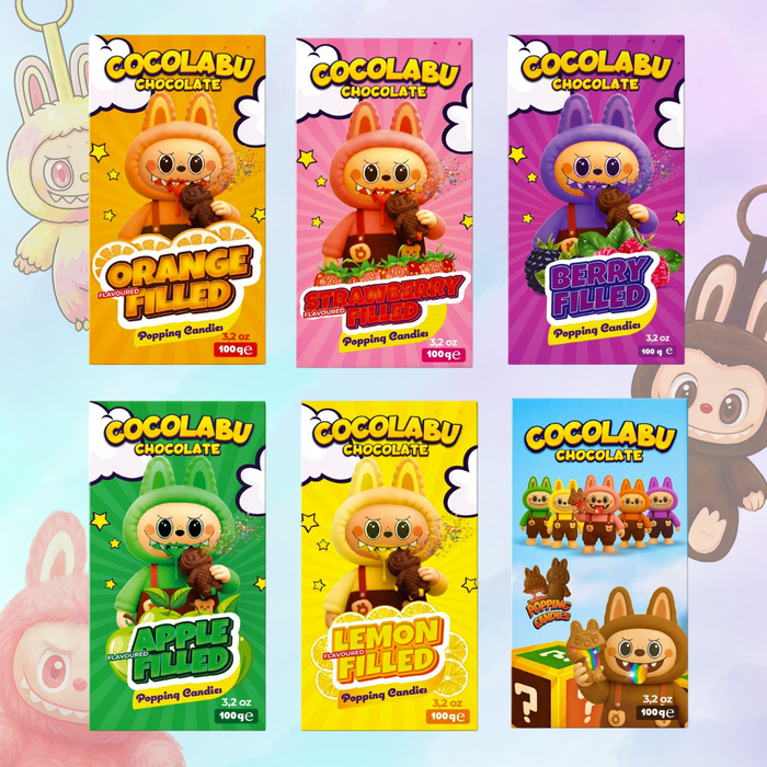 6x Cocolabu mit Fruchtfüllungen: Zitrone, Erdbeere, Apfel, Orange, Beere & Mystery Flavor – 6x100g – Cremig & Fruchtig