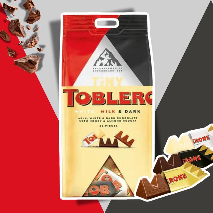 Tiny Toblerone Schokoladen-Mix 248 g – Mini Schweizer Schokolade in Vollmilch, Weiß & Zartbitter