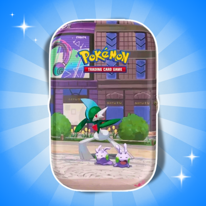 Pokémon Illumina City Mini Tin Englisch – 2 Boosterpacks + Stickerbogen + Bildkarte – Zufälliges Artwork