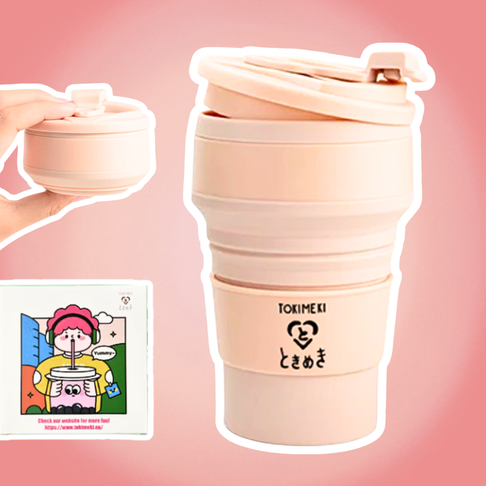 Tokimeki Travel Silikon-Faltbecher – 500ml, Zusammenklappbar, Flexibel und Tragbar für Reisen, Camping & Outdoor