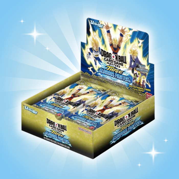 Dragon Ball Super Card Game Masters B30 Three Glorious Fighters Booster Display – Englisch, 24 Boosterpacks