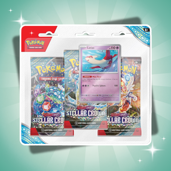 Pokémon Stellar Crown 3er Blister Englisch – 3 Boosterpacks, Promo Karte & Code Karte, Random Design