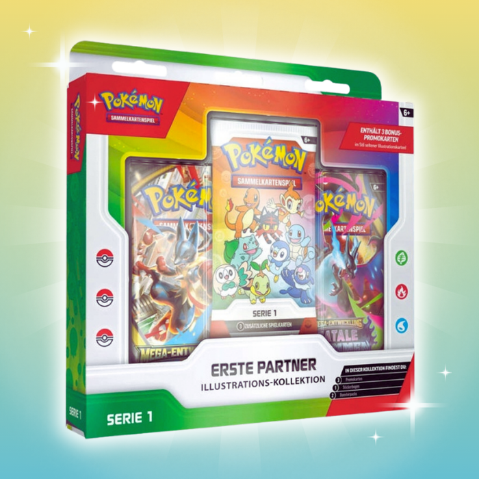 Pokémon Erste Partner Illustrations-Kollektion – Series 1 | Deutsch | 3 Booster + Promo Karten