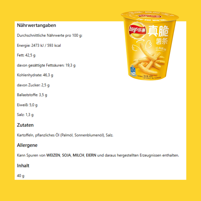 Lay's Kartoffelchips Original Geschmack 40 g Dose – Extra Knusprige Chips mit Klassischem Geschmack