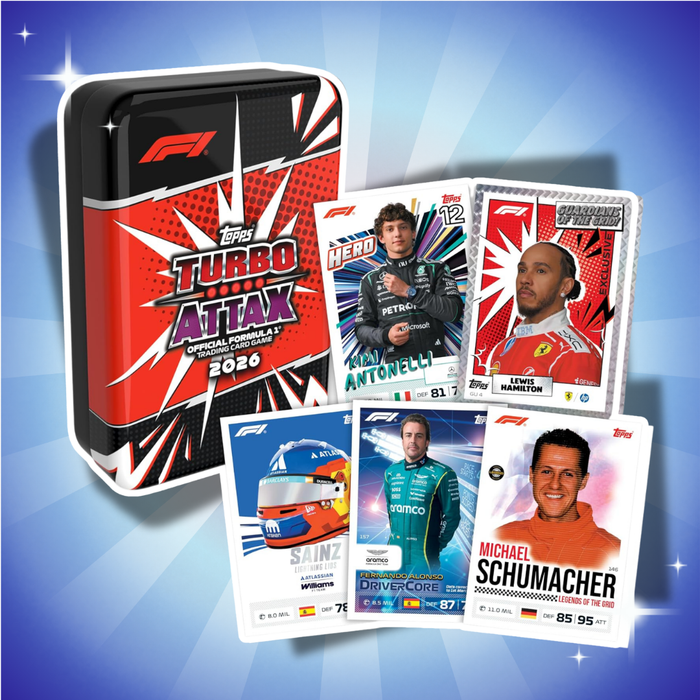 Topps Formula 1 Turbo Attax 2026 Mega Tin Guardians of the Grid & Sunshine State Deutsch – 48 Trading Cards