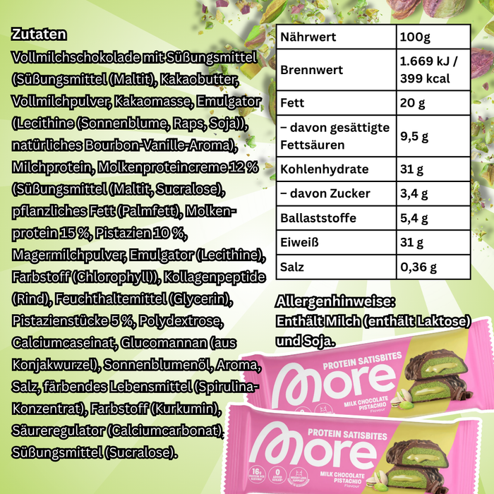 MORE Protein Satisbites Milk Chocolate Pistachio 12 x 50 g