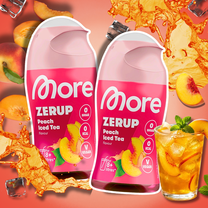 2× MORE Zerup Zero Sirup Peach Iced Tea Getränkesirup ohne Zucker mit Pfirsichsaftkonzentrat | 2 × 65 ml
