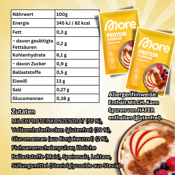 MORE Protein Porridge Original Taste 62 g + Protein Grießpudding Original Taste 60 g – Protein Frühstücks-Set