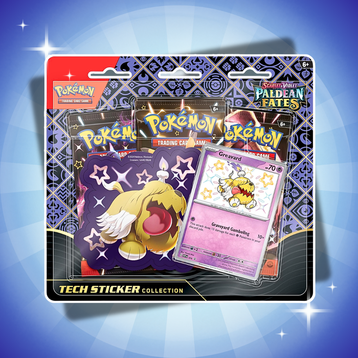 Pokémon Karmesin & Purpur Paldean Fates Tech Sticker Collection Display – 12 Blister, 36 Booster