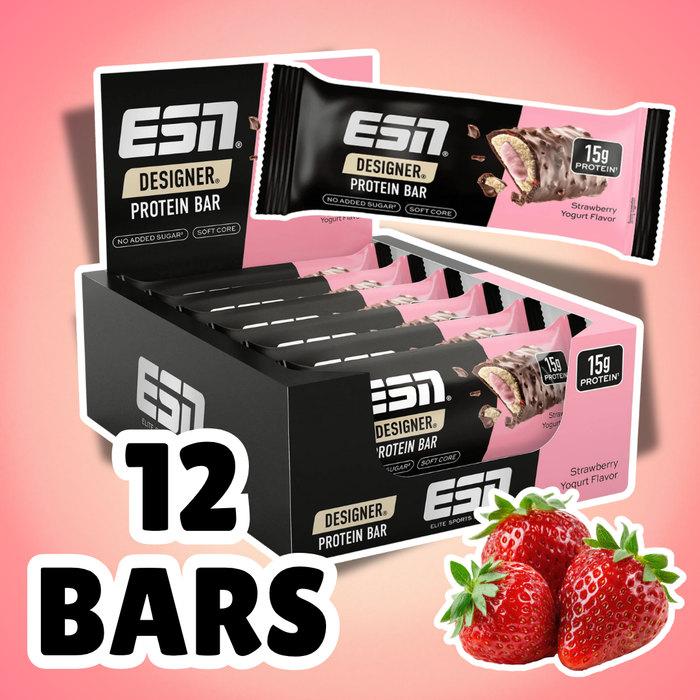 12×ESN Designer Protein Bar Strawberry Yogurt 45 g – Proteinriegel mit Erdbeer-Joghurt-Füllung (540 g)