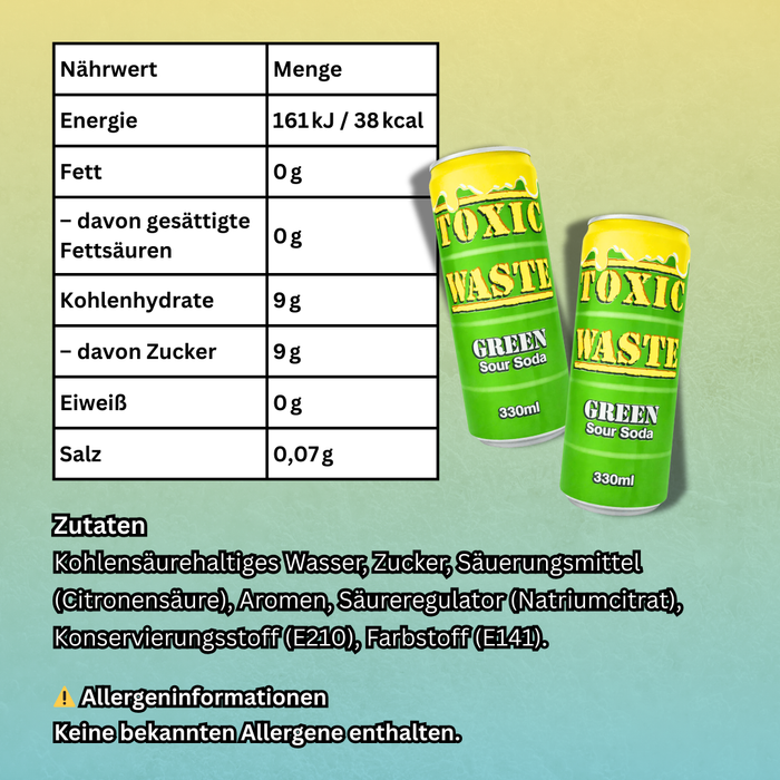 1× Toxic Waste Green Sour Soda – 330 ml – Extra saure Limonade