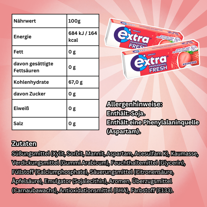 Wrigley's Extra Professional Fresh Erdbeer Kaugummi 30 x 10 Dragees – Zuckerfreier Kaugummi mit Erdbeergeschmack