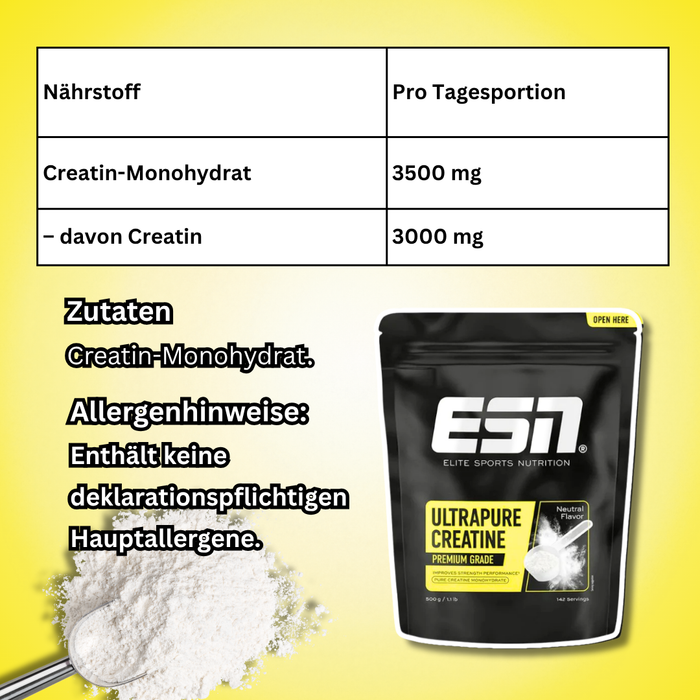 ESN Elite Sports Nutrition Ultrapure Creatine Premium Grade 500 g – Reines Creatin Monohydrat