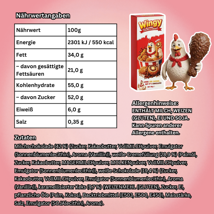 12x Wingy Crunch Knusprige Chicken Schoko Bites mit Cremefüllung & Karamellkeksstückchen (12 x 50g)