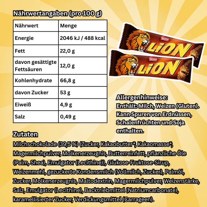 24× Nestlé Lion Riegel – Knuspriger Waffel- und Karamellriegel mit Milchschokolade – 24×42 g