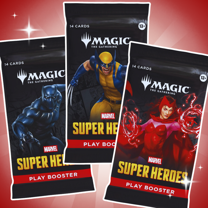 3x Magic: The Gathering Marvel Super Heroes Play-Booster Englisch – 3 Booster mit 42 Karten