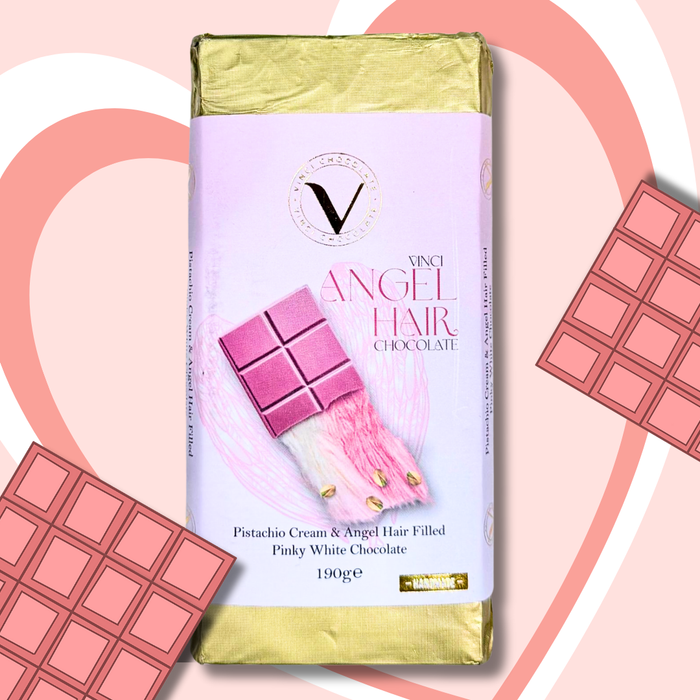 Angel Hair Schokolade Pinky [MHD 03/26] – Ruby & Weiße Schokolade mit Zuckerwatte & Pistaziencreme | 190 g
