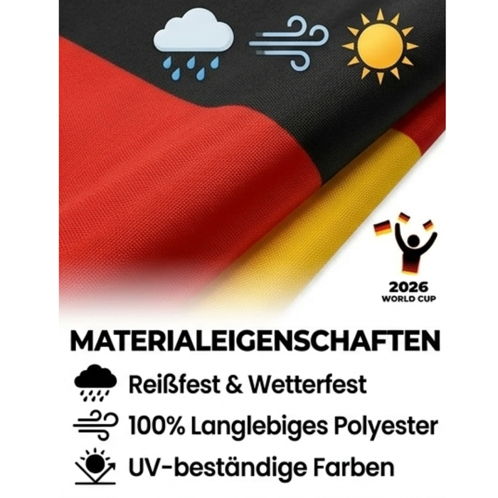 Deutschland Flagge 90x150 cm – WM 2026 Fan Fahne – Polyester, wetterfest & reißfest – mit Metallösen