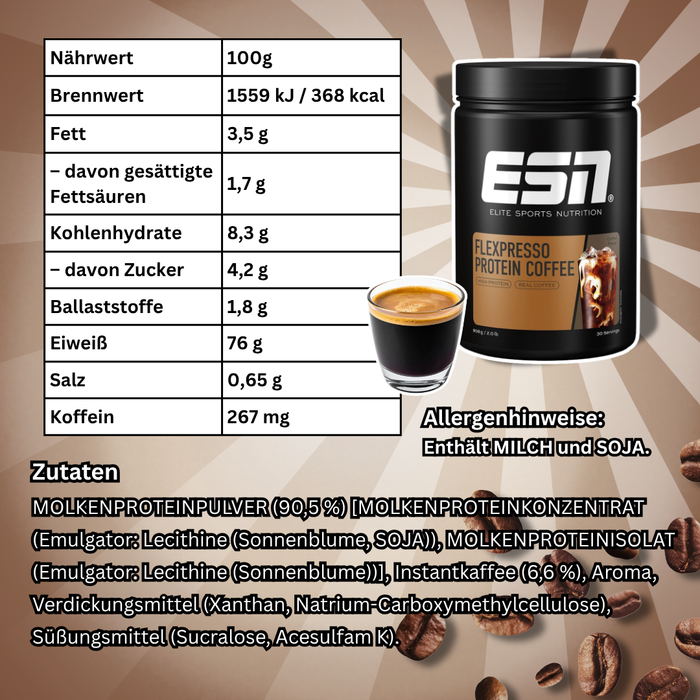 ESN Flexpresso Whey Protein Coffee Coffee Flavour 908 g – Protein-Kaffeepulver