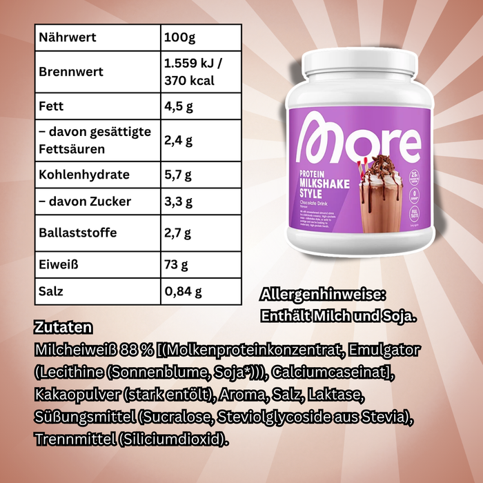 MORE Protein Milkshake Style Chocolate Drink 600 g – Proteinpulver mit Schokoladengeschmack