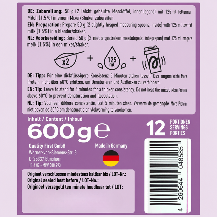 MORE Protein Sahne, 600 g – Proteinpulver mit Whey & Casein zum Kochen und Backen