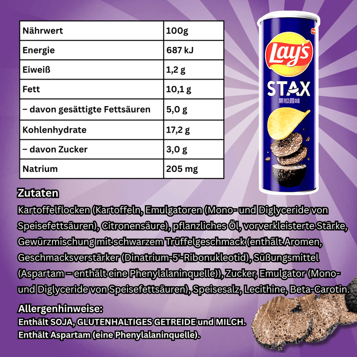 Lay's STAX Black Truffle Flavor 90 g – Kartoffelchips mit Schwarzem Trüffelgeschmack